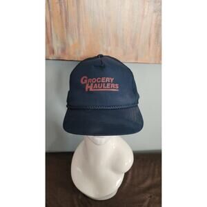 Vintage Grocery Haulers Trucker Hat Rope Snapback Yupoong Promo Cap Blue USA